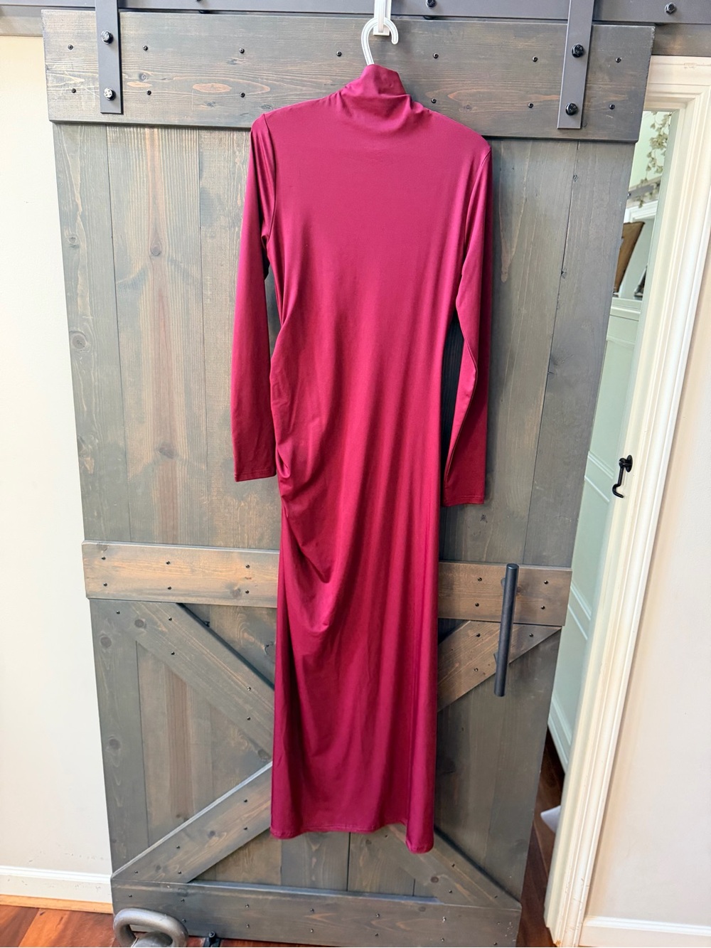 Commense Burgundy Long-Sleeve Maxi Dress with Side Ruched Detail - Picture 2 of 5